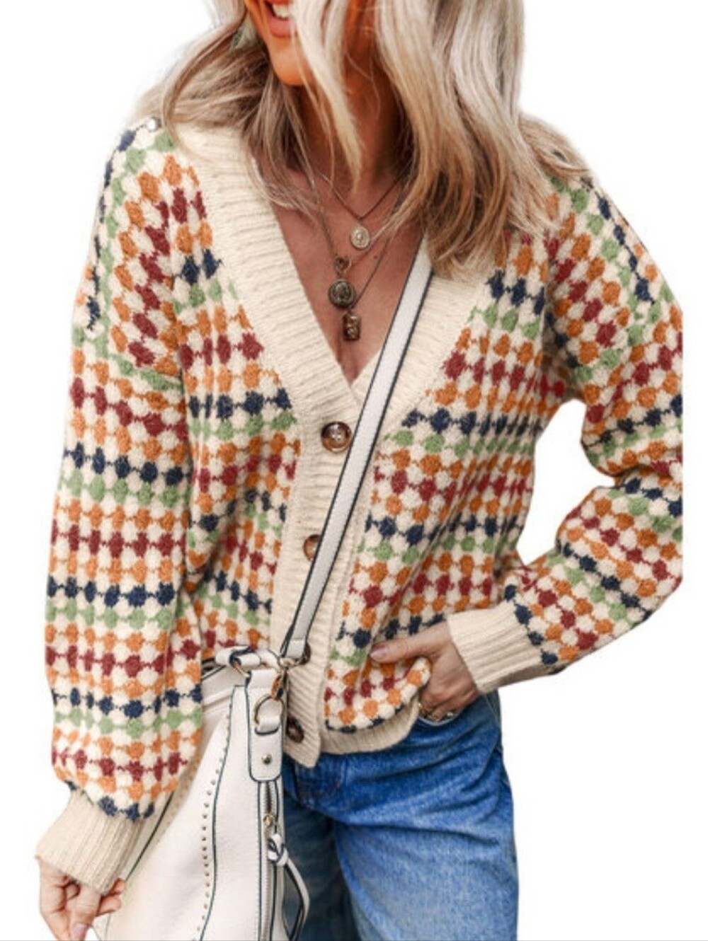 EUC Sunset & Shores Oversized Small Multicolor Dot Pattern Cardigan